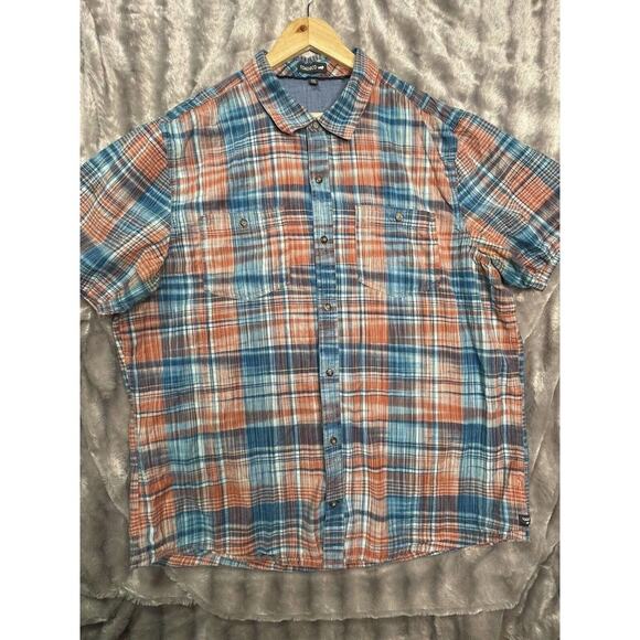 Toad & Co Plaid Orange and Blue Short‎ Sleeve button Up Shirt Men's Size XXl - Picture 1 of 3